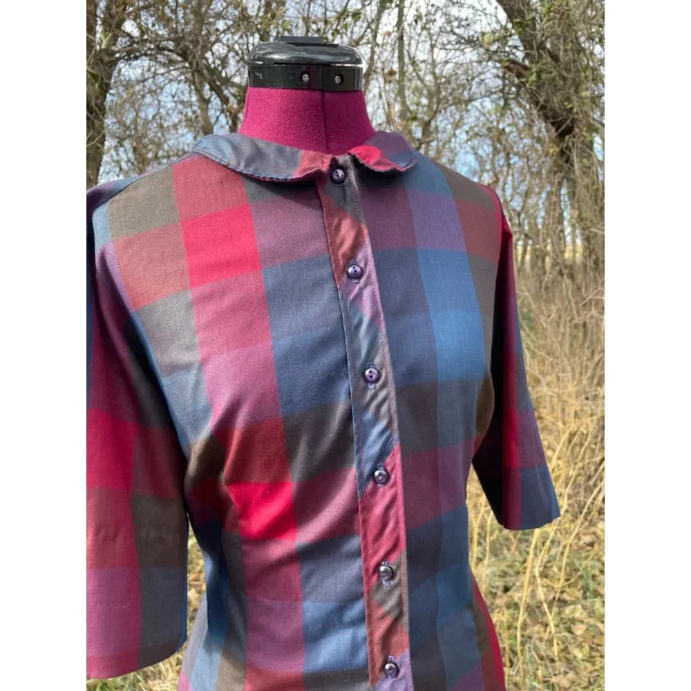 Vintage 1970s Button Front Shirt Dress Plaid Hob Nobber Size Large - Picture 14 of 15